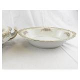 Noritake Rose China Serving Set with Tureen, Gravy Boat, and Oval Bowl