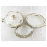 Noritake Rose China Serving Set with Tureen, Gravy Boat, and Oval Bowl