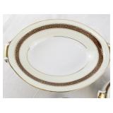 Noritake Corona Oval Serving Bowl, Sugar Bowl, and Creamer Set with Gold Trim