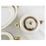 Noritake Corona Oval Serving Bowl, Sugar Bowl, and Creamer Set with Gold Trim