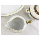 Noritake Corona Oval Serving Bowl, Sugar Bowl, and Creamer Set with Gold Trim
