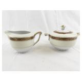 Noritake Corona Oval Serving Bowl, Sugar Bowl, and Creamer Set with Gold Trim