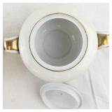 Noritake Corona Oval Serving Bowl, Sugar Bowl, and Creamer Set with Gold Trim