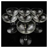 Set of 7 Vintage Etched Glass Champagne Coupes