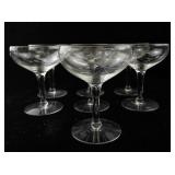 Set of 7 Vintage Etched Glass Champagne Coupes