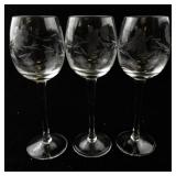 Set of 3 Tuscany Handmade Etched Wine Glasses