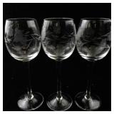 Set of 3 Tuscany Handmade Etched Wine Glasses