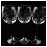 Set of 3 Tuscany Handmade Etched Wine Glasses