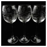 Set of 3 Tuscany Handmade Etched Wine Glasses