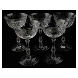 Set of 5 Fostoria Cut Wheat Tall Champagne Sherbet Glasses