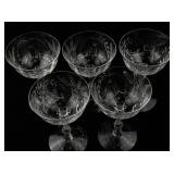Set of 5 Fostoria Cut Wheat Tall Champagne Sherbet Glasses