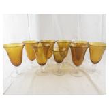 Set of Vintage Amber Bubble Glass Goblets