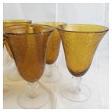 Set of Vintage Amber Bubble Glass Goblets