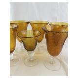 Set of Vintage Amber Bubble Glass Goblets
