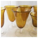 Set of Vintage Amber Bubble Glass Goblets