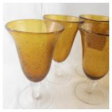 Set of Vintage Amber Bubble Glass Goblets