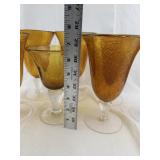Set of Vintage Amber Bubble Glass Goblets