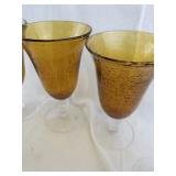 Set of Vintage Amber Bubble Glass Goblets