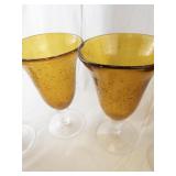 Set of Vintage Amber Bubble Glass Goblets