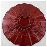 Ruby Red Pressed Glass Serving Platter with Grapevine Pattern