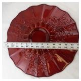 Ruby Red Pressed Glass Serving Platter with Grapevine Pattern