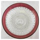 Vintage Clear and Cranberry Glass Serving Bowl