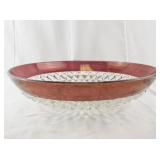 Vintage Clear and Cranberry Glass Serving Bowl