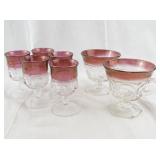 Set of 7 Indiana Glass Lexington Miniature Goblets and Punch Cups with Ruby Stain