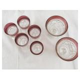 Set of 7 Indiana Glass Lexington Miniature Goblets and Punch Cups with Ruby Stain