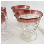Set of 7 Indiana Glass Lexington Miniature Goblets and Punch Cups with Ruby Stain