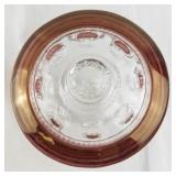 Vintage Glass Compote Dish with Ruby Red Rim and Lid
