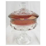 Vintage Glass Compote Dish with Ruby Red Rim and Lid