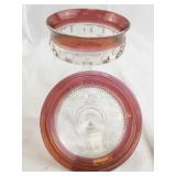Vintage Glass Compote Dish with Ruby Red Rim and Lid