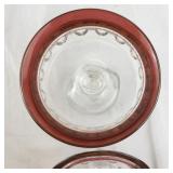 Vintage Glass Compote Dish with Ruby Red Rim and Lid