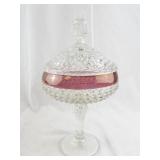 Antique Pressed Glass Lidded Compote with Ruby Flash Band
