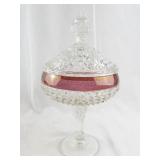Antique Pressed Glass Lidded Compote with Ruby Flash Band