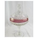 Antique Pressed Glass Lidded Compote with Ruby Flash Band