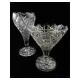 Pair of Vintage Pressed Glass Compote Dishes with Intricate Patterns