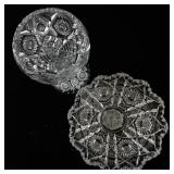 Pair of Vintage Pressed Glass Compote Dishes with Intricate Patterns