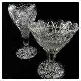 Pair of Vintage Pressed Glass Compote Dishes with Intricate Patterns