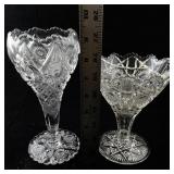 Pair of Vintage Pressed Glass Compote Dishes with Intricate Patterns