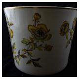 Large Porcelain Planter with Yellow Floral Pattern and Gold Rim