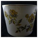 Large Porcelain Planter with Yellow Floral Pattern and Gold Rim
