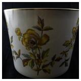 Large Porcelain Planter with Yellow Floral Pattern and Gold Rim