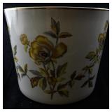 Large Porcelain Planter with Yellow Floral Pattern and Gold Rim
