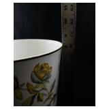 Large Porcelain Planter with Yellow Floral Pattern and Gold Rim
