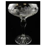 Antique French Lead Crystal Stemmed Candy Dish with Floral Etching
