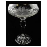 Antique French Lead Crystal Stemmed Candy Dish with Floral Etching
