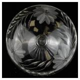 Antique French Lead Crystal Stemmed Candy Dish with Floral Etching