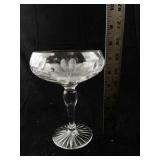 Antique French Lead Crystal Stemmed Candy Dish with Floral Etching